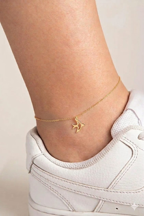 14 Ayar Altın Minimal Kırlangıç Altın Halhal.Rose.Gold.Rodaj Renk Seçeneğiyle