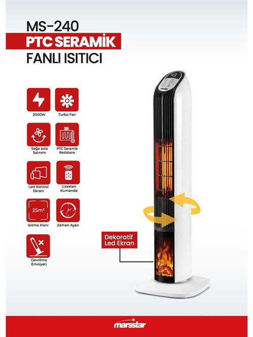 MS-240 PTC Seramik Fanlı Isıtıcı Dikey