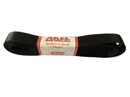 Dar Dokuma Siyah Saten Kurdele - 1 Cm. x 10 Metre - 1 Adet