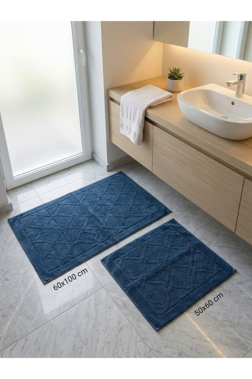 LAREN 2'li Banyo Paspas Seti 60x100 + 50x60 cm | %65 Pamuk | Yumuşak Dokulu Banyo Halısı