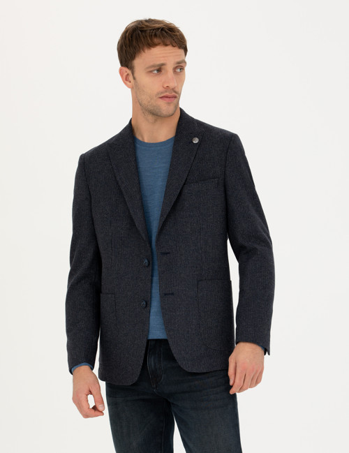 Lacivert Slim Fit Yün Karışımlı Ceket 50279478-VR033