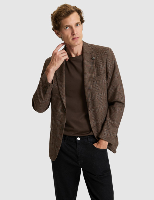 Kahverengi Yün Karışımlı Slim Fit Ceket 50291933-VR029