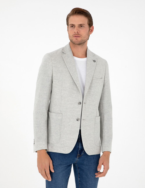 Gri Yün Karışımlı Slim Fit Ceket 50292127-VR024