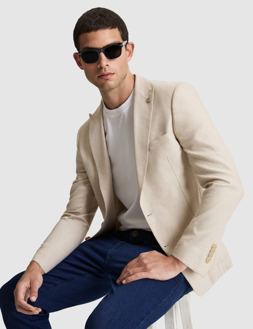 Bej Extra Slim Fit Keten Karışımlı Ceket 50285244-VR011