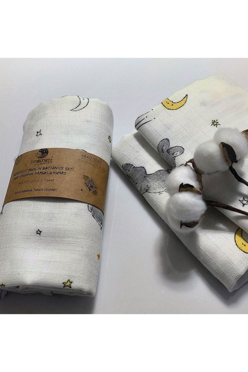 Müslin Örtü 90X100 Cm Organik Pamuklu Kumaş Tavşanlar