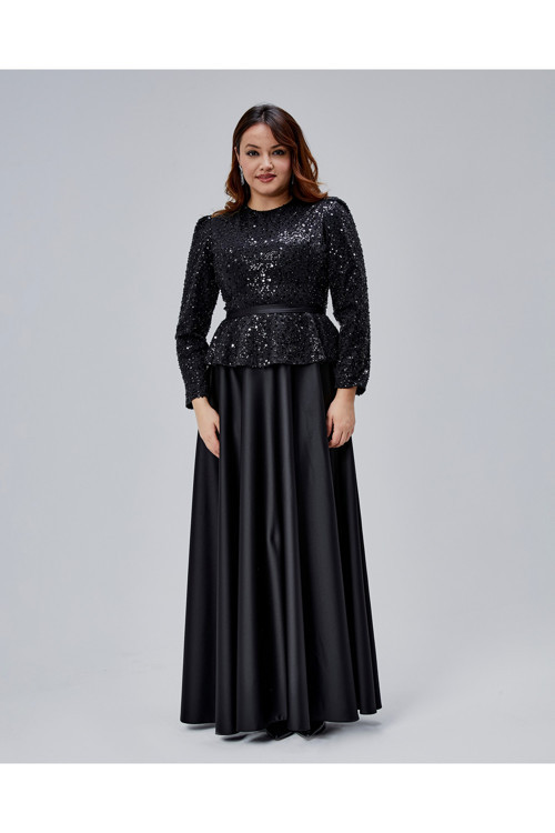 Kadın Abiye Orta Beden Peplum Detaylı Tesettür Abiye Elbise