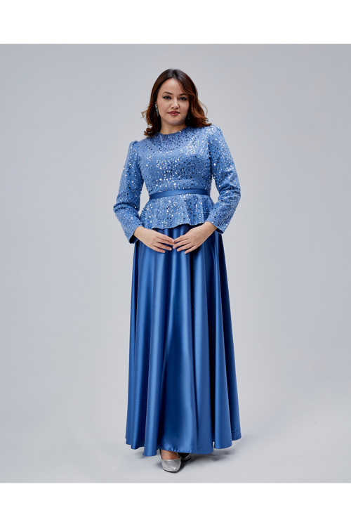Orta Beden Peplum Detaylı Tesettür Abiye Elbise