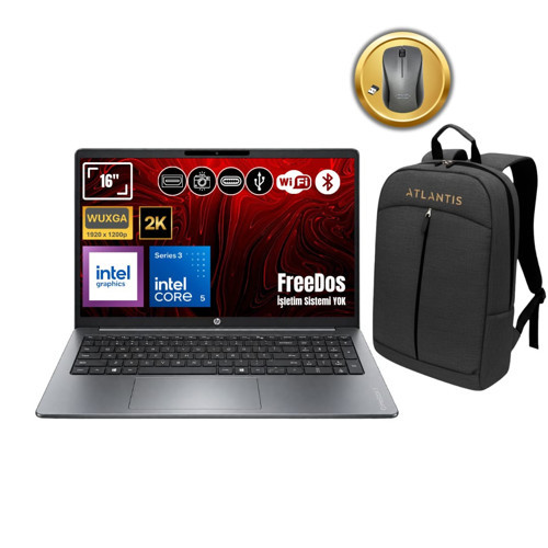 OmniBook 3 16-BU0022NT Core 5 315 16GB DDR5 1TB SSD 16" 2K IPS FreeDOS Notebook+Çanta&Mouse DX9T1EA_26