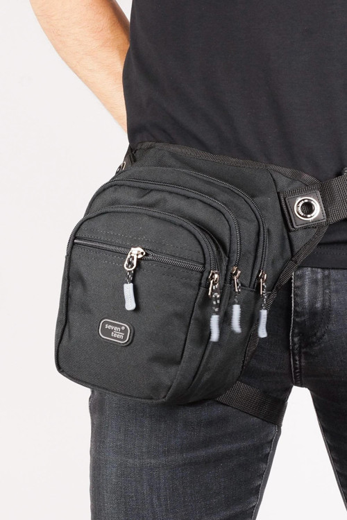 24cm Çok Gözlü Su Geçirmez Unisex Siyah Bel Bacak Omuz Motosiklet Kurye Çantası Bodybag Siyah