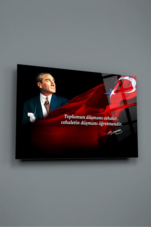 Atatürk Bayrak Vatan Okul Cam Tablo | Modern Sanat Tablosu | Parlak Ve Net Görüntü | Kafe Ve Ofis İçin | Anlamlı Hediye Seçeneği | Kolay Montaj Askılı