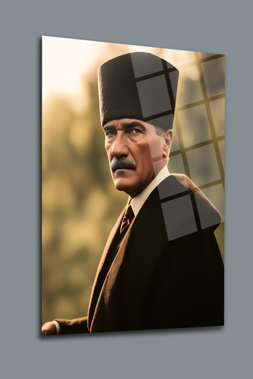 Atatürk Cam Tablo | Sanatsal Duvar Dekoru | Solmayan Canlı Renkler | Mutfak Ve Yemek Alanı | Sevdiklerinize Hediyelik | Dayanıklı Cam Yapı