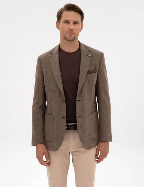 Kahverengi Slim Fit Balıksırtı Ceket 50317640-VR029