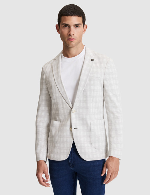 Açık Gri Pamuk Karışımlı Slim Fit Ekose Ceket 50267015-VR001