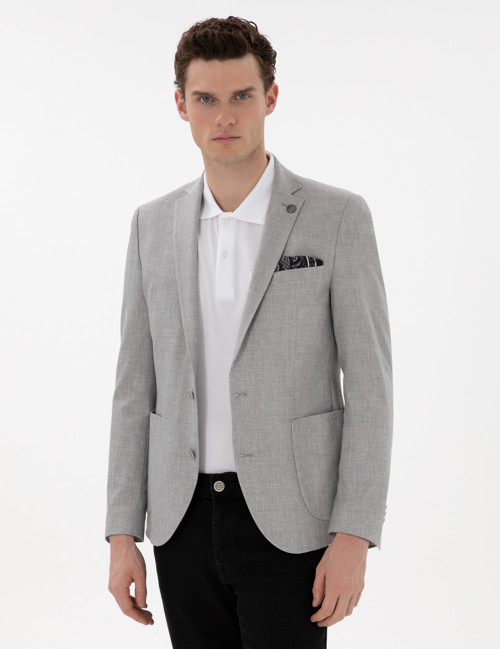 Gri Extra Slim Fit Keten Karışımlı Ceket 50302432-VR024