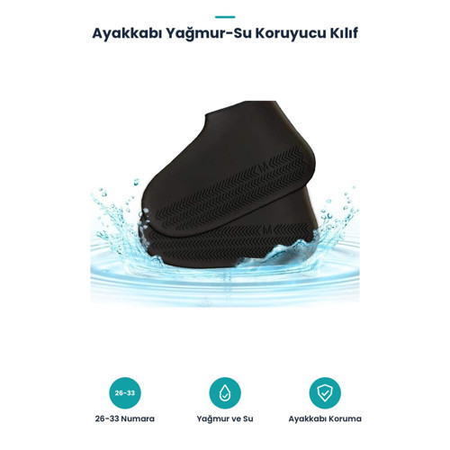 Ayakkabı Yağmur Su Koruyucu Silikon Kılıf 26-33 Siyah