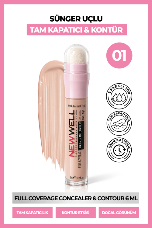 Full Coverage Concealer & Contour Sünger Uçlu Kapatıcı & Kontür 01 6 ml
