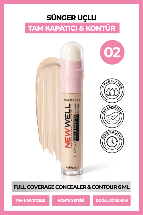 Full Coverage Concealer & Contour Sünger Uçlu Kapatıcı & Kontür 02 6 ml