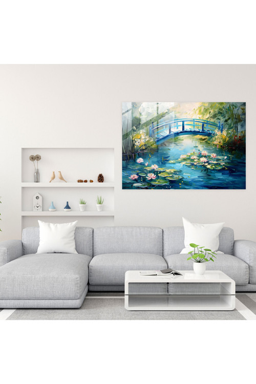 Claude Monet Cam Baskı, Nilüfer Göleti Cam Duvar Tablosu, Claude Monet, Cam Baskı | Doğa ve Manzara Temalı Dekoratif Cam Tablo, Salon, yatak odası ve ofis dekoru,