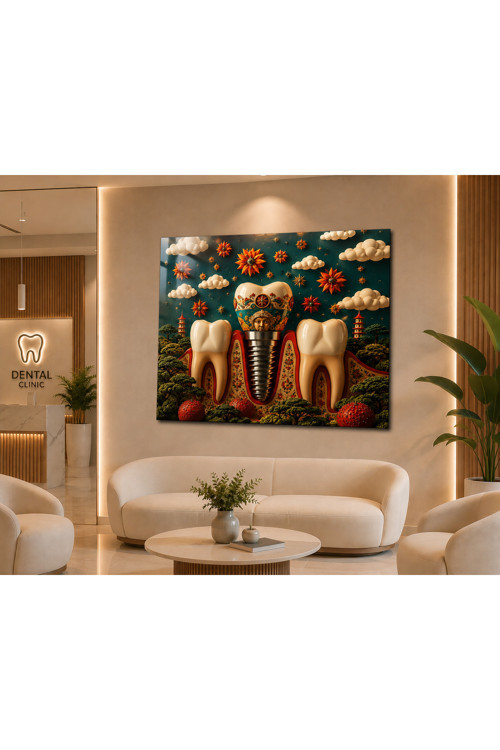 Diş Anatomisi Gökyüzü Temalı 4 MM Temperli Cam Tablo | Diş Kliniği Dekoratif UV Baskı Dental Duvar Tablosu
