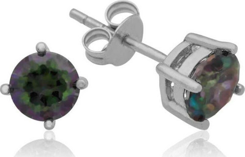 Gümüş 5 mm Mistik Topaz Çivili Küpe
