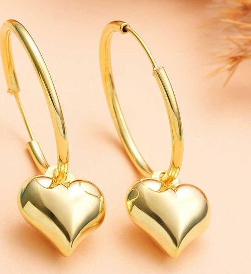 Gümüş Gold Kalp Sallantılı Kadın Küpe