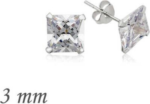 Gümüş Kare Tek Taş Zirkon Küpe - 3 mm