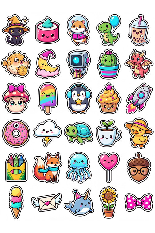 30 Adet Chibi Sevimli Figürler Sticker Seti - Laptop Defter Telefon Kılıfı