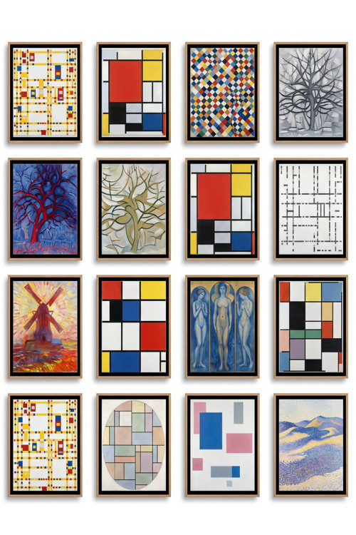 Piet Mondrian Tabloları 16'lı Sticker Seti Laptop Defter Telefon Kılıfı Etiket