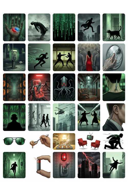 60 Adet The Matrix Temalı Sticker Seti - 2 Sayfa - Laptop Defter İçin