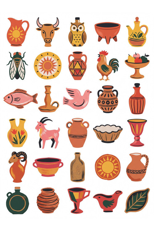 30 Adet Retro Seramik Obje Sticker Seti - Laptop, Ajanda ve Matara