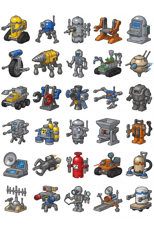 30 Adet Retro Bilim Kurgu Robot Sticker Seti - Laptop ve Telefon İçin