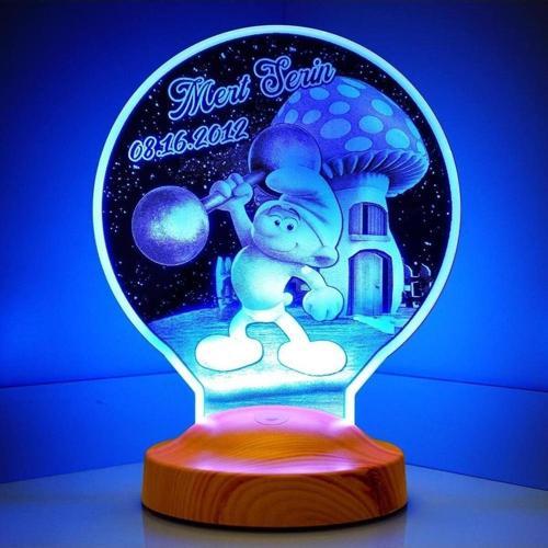 Güçlü Şirin Figürlü 3D Led lamba, Şirinler Tasarımlı Hediye 3D Gece Lambası