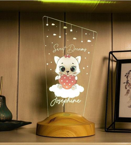 Pembe Kitty Kedicik Bebek Odası Gece Lambası, Kız Çocuklara Özel Hediye, Kedi Tasarımlı Led Lamba
