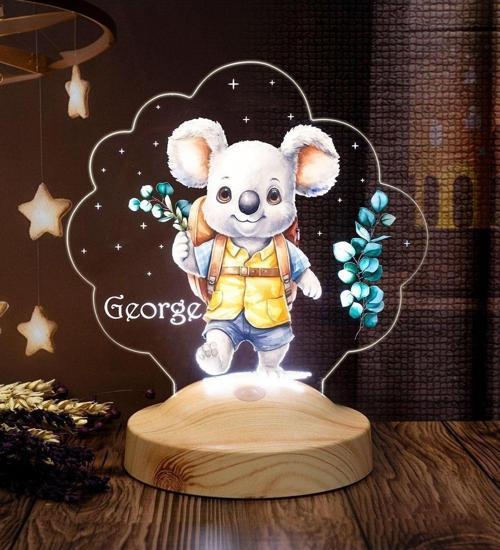 Sevimli Koala Tasarımlı İsimli Çocuk Odası Gece Lambası, Koala Bebek Doğum Günü Hediyesi Led Lamba