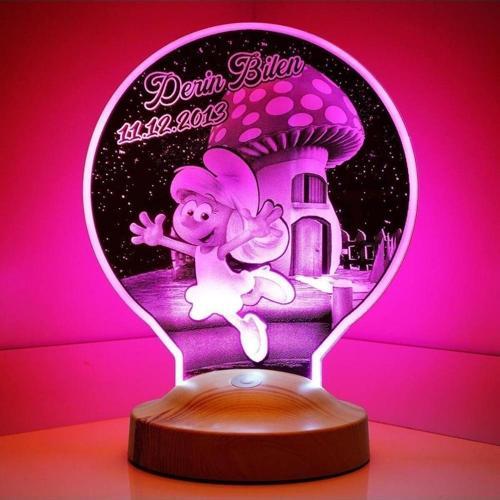 Şirine Figürlü 3D Led lamba, Şirinler Tasarımlı Hediye 3D Gece Lambası