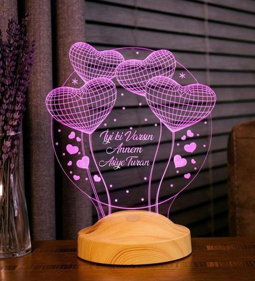 Anneler Günü Hediyesi, Canım Annem, 3 Boyutlu Balon Kalpler Küre, 3d Led Lamba