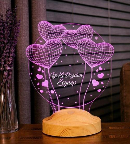 Doğum Günü Hediyesi, Mutlu Yıllar Hediyesi 3 Boyutlu Balon Kalpler Küre Led Lamba