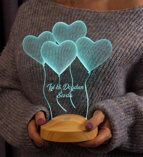 Doğum Günü Hediyesi, Parti Hediyesi, 3d Kalpler Led Gece Lambası, 3 Boyutlu Led Lamba