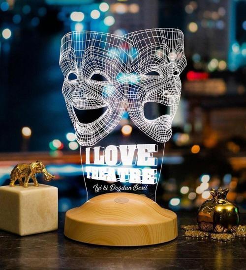 Dünya Tiyatro Günü Hediyesi, 3 Boyutlu Tiyatro Maskesi, Sock Ve Buskin Sembolü Led Lamba