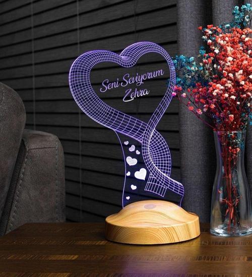 Sevgiliye Hediyesi Canım Eşim Yazılı, Tek Kalp 3d Hediye Led Lamba, Romantik Gecelambası