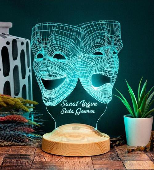 Sock Ve Buskin Sembolü Led Lamba, 3 Boyutlu Maske, Tiyatro Sanatçısına Hediye Led Lamba