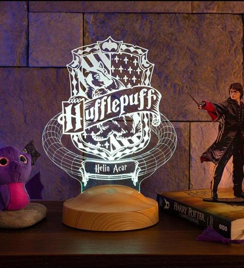 Harry Potter Hediyesi Hogwarts Hufflepuff Binası 3 Boyutlu Led Lamba, Hufflepuff Hediyesi