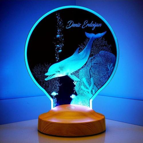 Yunus Figürlü Hediye Kişiye Özel Yunus Balığı Temalı Hediye Gecelambası, Yunus Resimli Led Lamba
