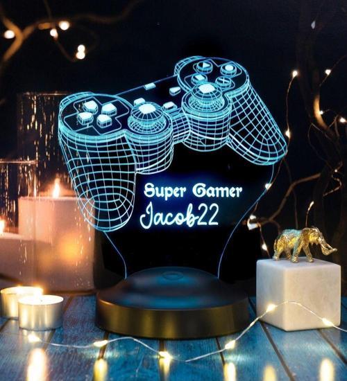 Joystick Tasarımlı, Oyun Konsolu Tasarım, Gamer Hediyesi 3 Boyutlu Led Lamba, Gamer Masa Lambası