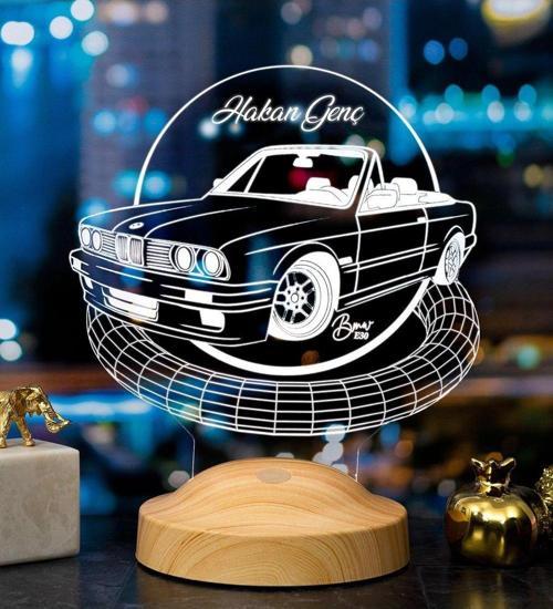 Klasik Bmw E30 Cabrio, Bmw Logolu Hediye 3d Led Lamba