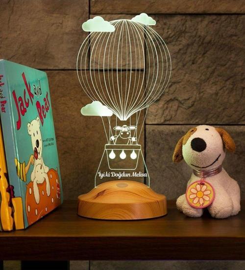Kuzulu Uçan Balon Çocuk Odası Lambası, 3 Boyutlu Led Lamba, Doğum Günü Hediyesi