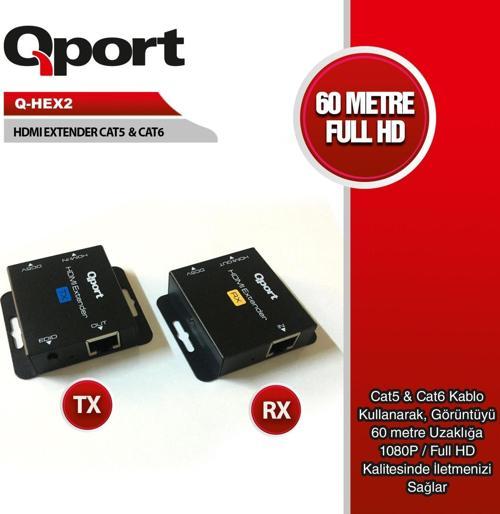 Q-HEX2 60m HDMI UZATMA CAT5-CAT6,2 Lİ PAKET