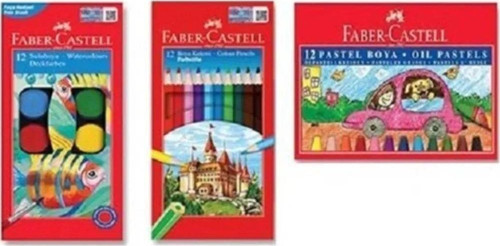 3'lü Boya Seti 12'li Sulu - Kuru ve Pastel Boya