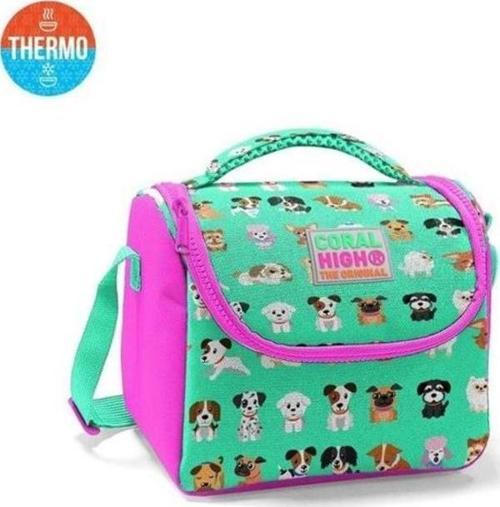 Su Yeşili Pembe Köpek Desenli Thermo Beslenme Çantası 11715