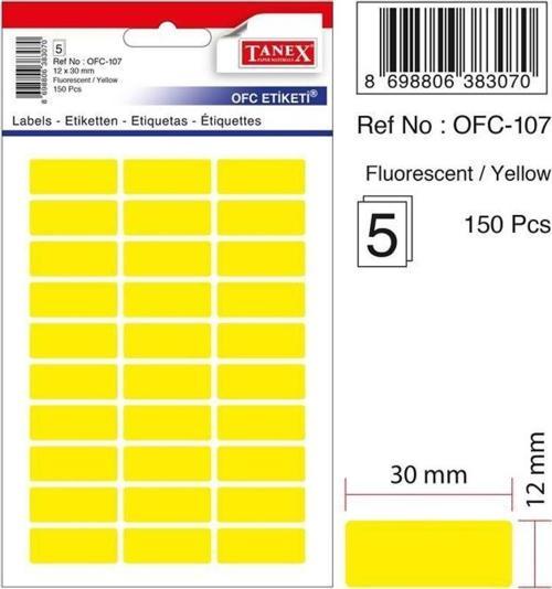 Ofis Etiketi 12x30 Mm Fosforlu Sarı Ofis Etiketi 5 Yaprak (10 Lu Paket)